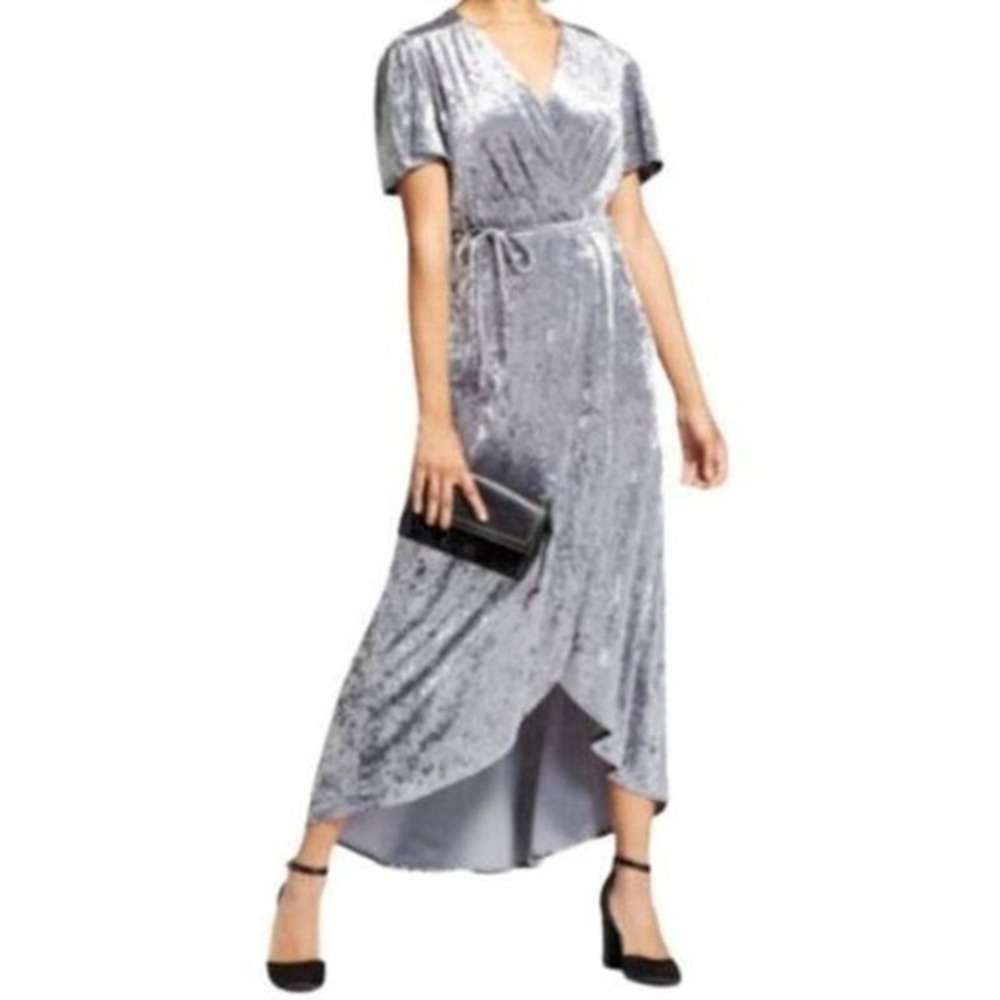 XHILARATION Gray Crushed Velvet Wrap Maxi‎ Dress